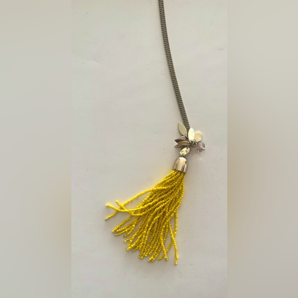 LOFT Yellow Beaded Tassel Necklace